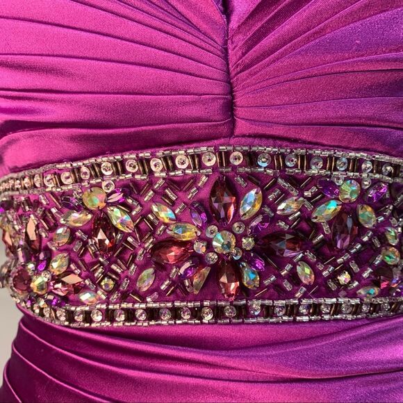 Purple sweetheart neckline rhinestone sequin beaded prom ball gown dress Sz 6 - Picture 10 of 15